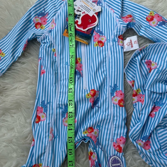 Blue Striped Kids One Piece with Floral Design - Picture 4 of 5
